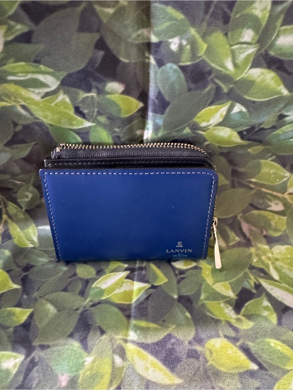 Lanvin Blue Leather Zip Card Wallet with Silver Hardware